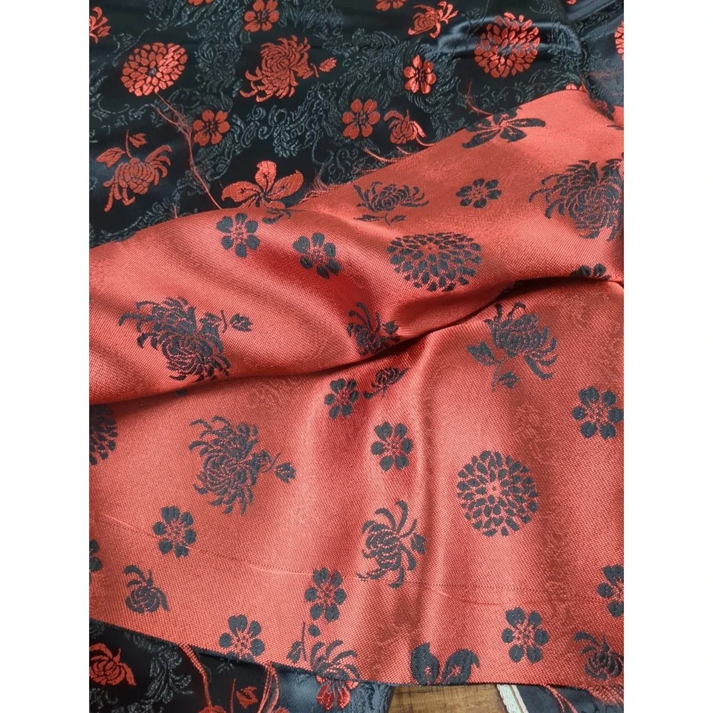 Black & Red Florals Satin‎ Type Fabric 80x34